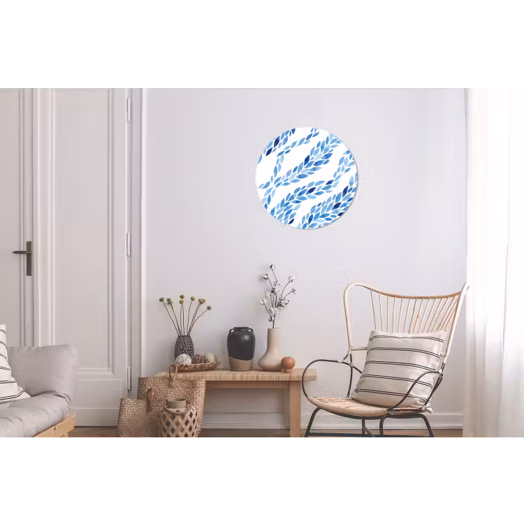 Bladeren - Aquarel - Patroon - Modern - Blauw Wandcirkel aluminium klein -woonkamer