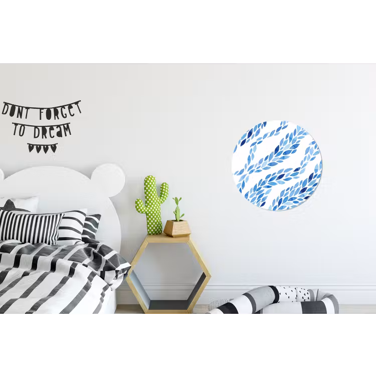 Bladeren - Aquarel - Patroon - Modern - Blauw Wandcirkel aluminium klein -kinderkamer