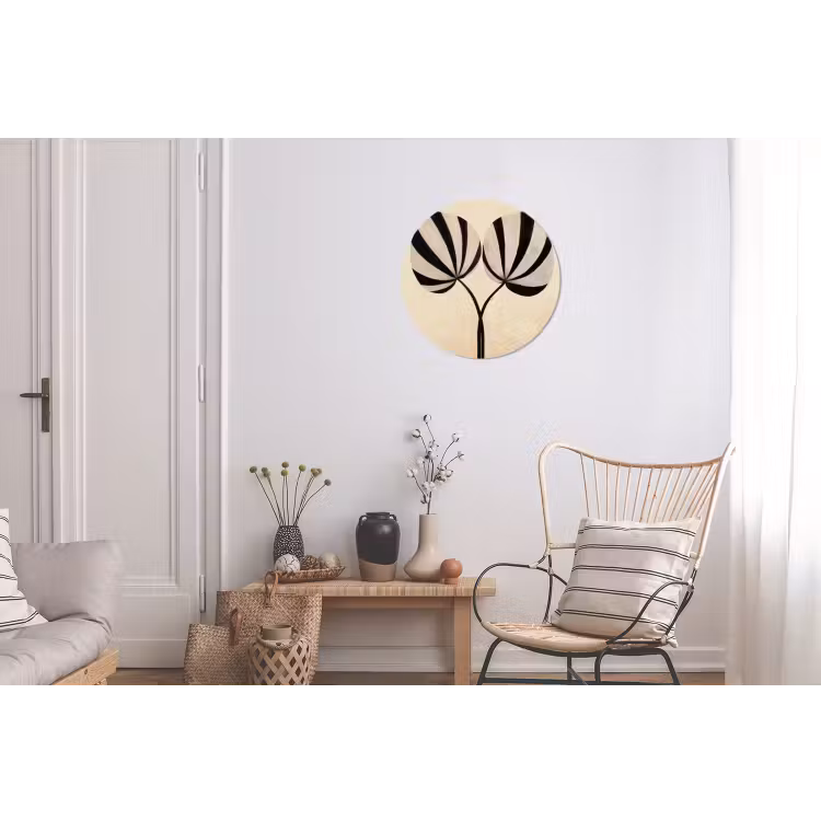 Bladeren - Gestreept - Stengel - Beige Wandcirkel aluminium klein -woonkamer