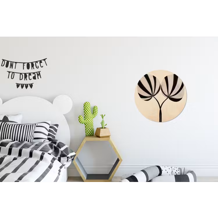 Bladeren - Gestreept - Stengel - Beige Wandcirkel aluminium klein -kinderkamer