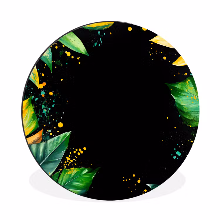 Bladeren - Groen - Geel - Verf - Jungle Wandcirkel aluminium klein -3d