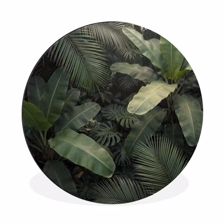 Bladeren - Groen - Tropisch - Natuur Wandcirkel aluminium klein -3d