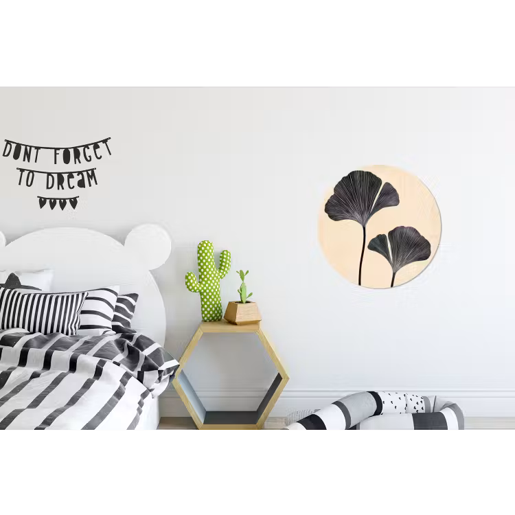 Bladeren - Minimalistisch - Zwart Wandcirkel aluminium klein -kinderkamer