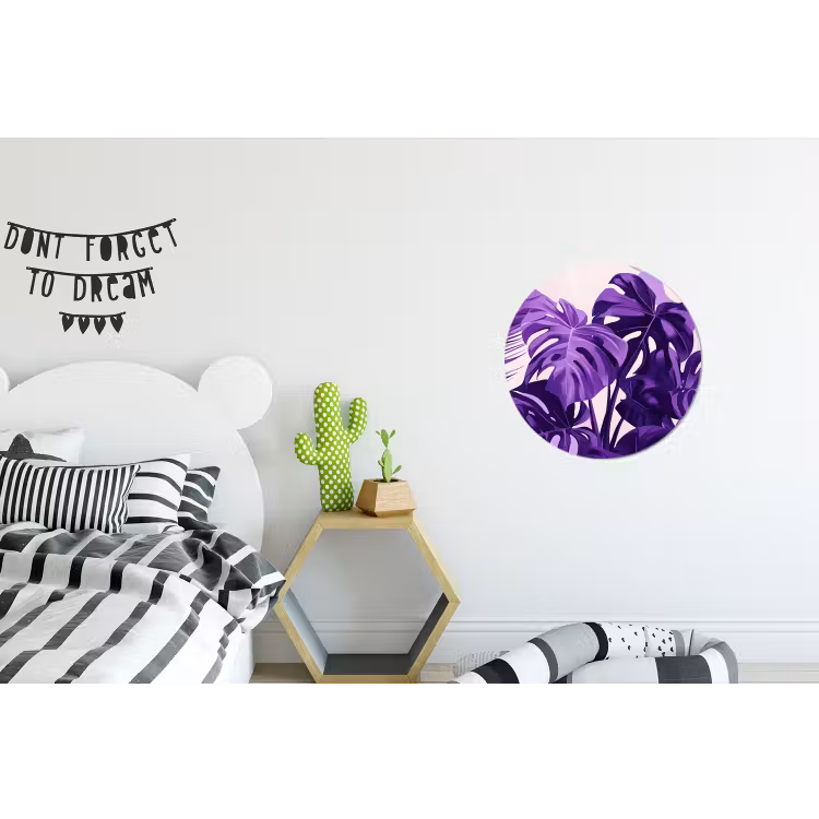 Bladeren - Paars - Tropisch - Abstract Wandcirkel aluminium klein -kinderkamer