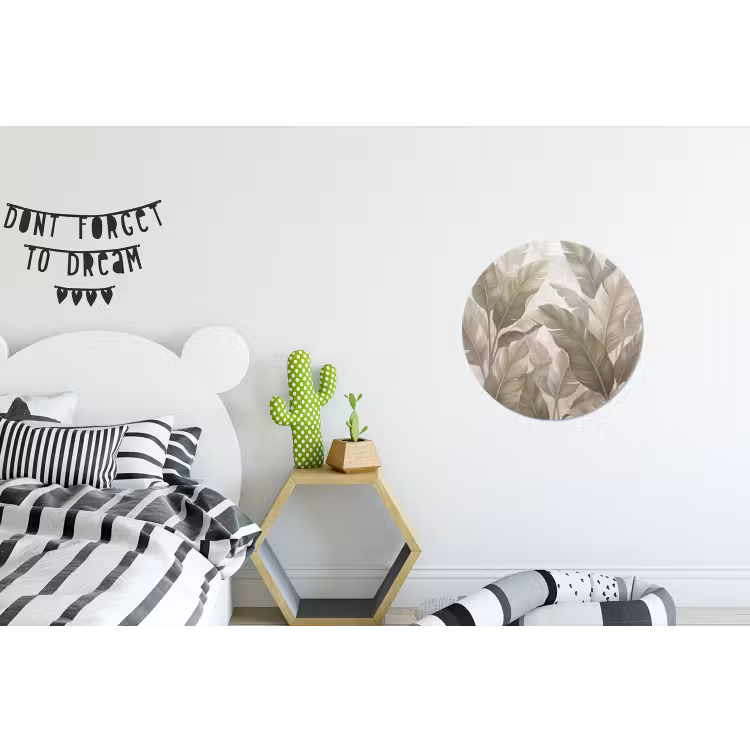 Bladeren - Tropisch - Natuur - Abstract - Beige Wandcirkel aluminium klein -kinderkamer