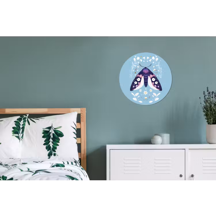 Bladeren - Wit - Vlinder - Insect Wandcirkel aluminium klein -slaapkamer