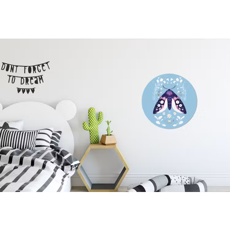 Bladeren - Wit - Vlinder - Insect Wandcirkel aluminium klein -kinderkamer