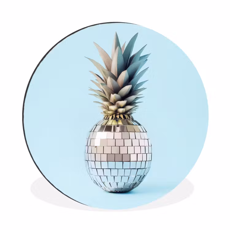 Blauw - Ananas - Disco - Discobal Wandcirkel aluminium klein -3d