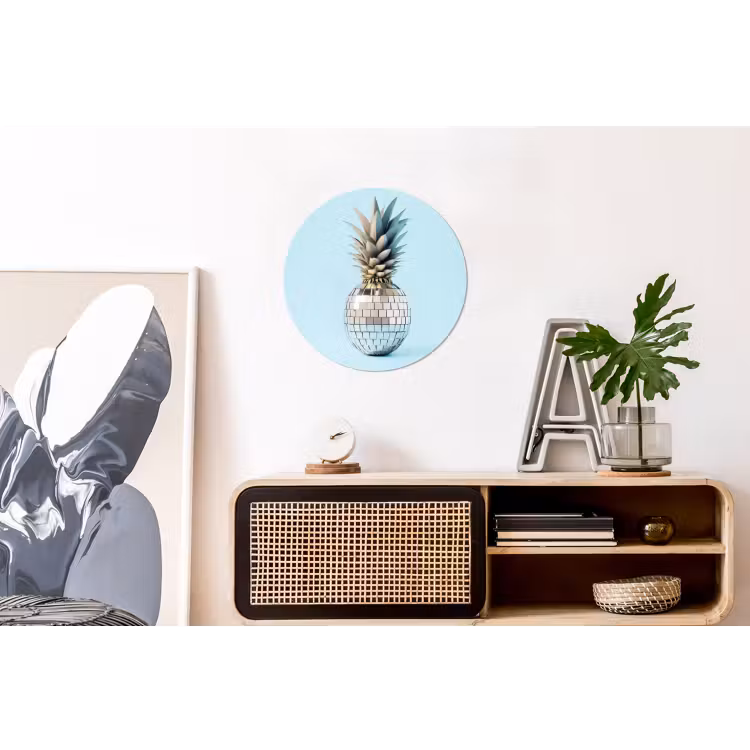 Blauw - Ananas - Disco - Discobal Wandcirkel aluminium klein -kantoor