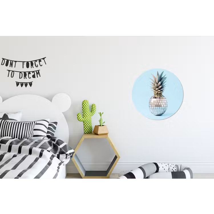 Blauw - Ananas - Disco - Discobal Wandcirkel aluminium klein -kinderkamer