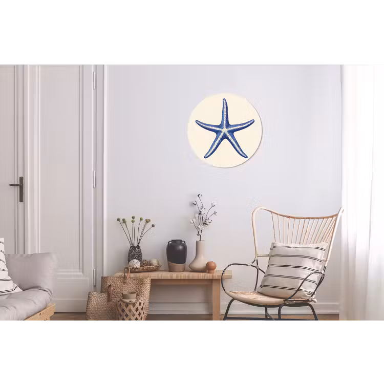Blauwe zeester - Minimalistisch - Beige Wandcirkel aluminium klein -woonkamer