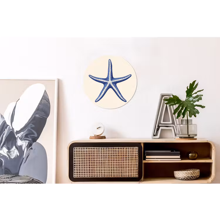 Blauwe zeester - Minimalistisch - Beige Wandcirkel aluminium klein -kantoor