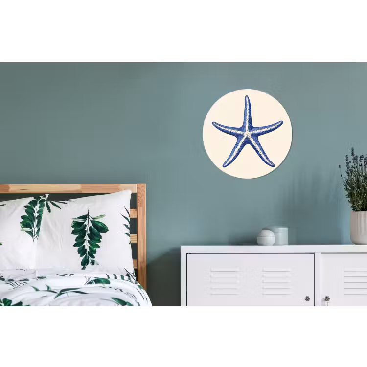 Blauwe zeester - Minimalistisch - Beige Wandcirkel aluminium klein -slaapkamer