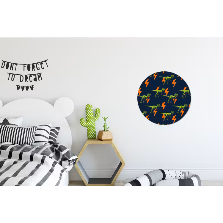Bliksemschichten - Oranje - Dinosaurussen Wandcirkel aluminium klein -kinderkamer