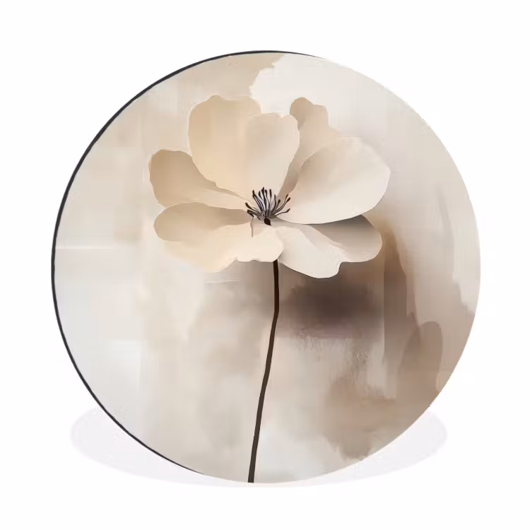 Bloem - Beige - Verf - Schaduw Wandcirkel aluminium klein -3d