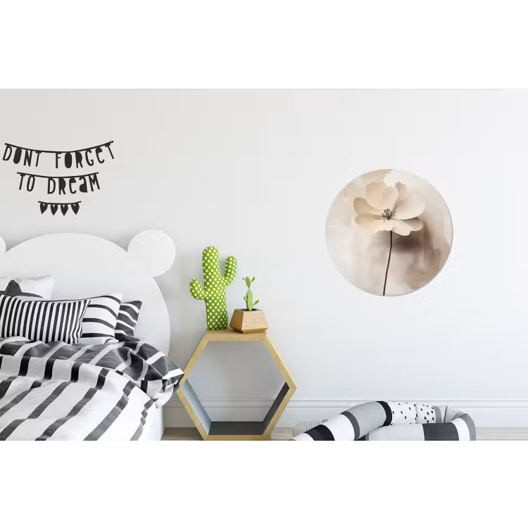 Bloem - Beige - Verf - Schaduw Wandcirkel aluminium klein -kinderkamer