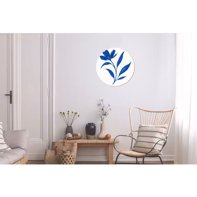 Bloem - Blaadjes - Minimalistisch - Blauw Wandcirkel aluminium klein -woonkamer