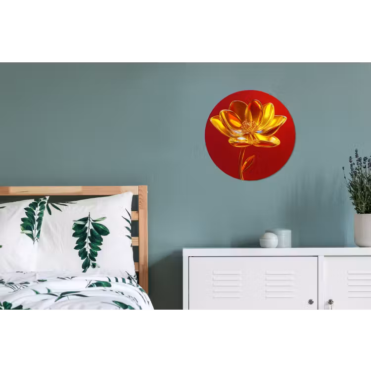 Bloem - Goud - Glazen Wandcirkel aluminium klein -slaapkamer