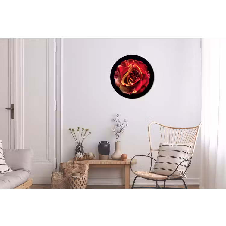 Bloem - Roos - Rood - Zwart Wandcirkel aluminium klein -woonkamer