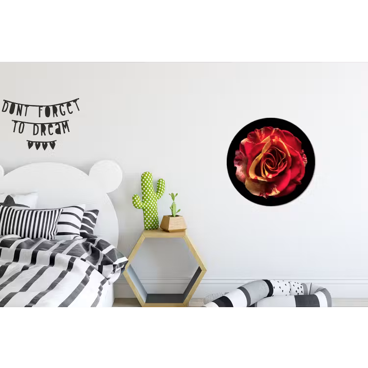 Bloem - Roos - Rood - Zwart Wandcirkel aluminium klein -kinderkamer