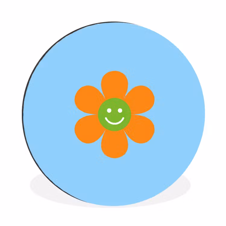 Bloem - Smiley - Kleurrijk Wandcirkel aluminium klein -3d