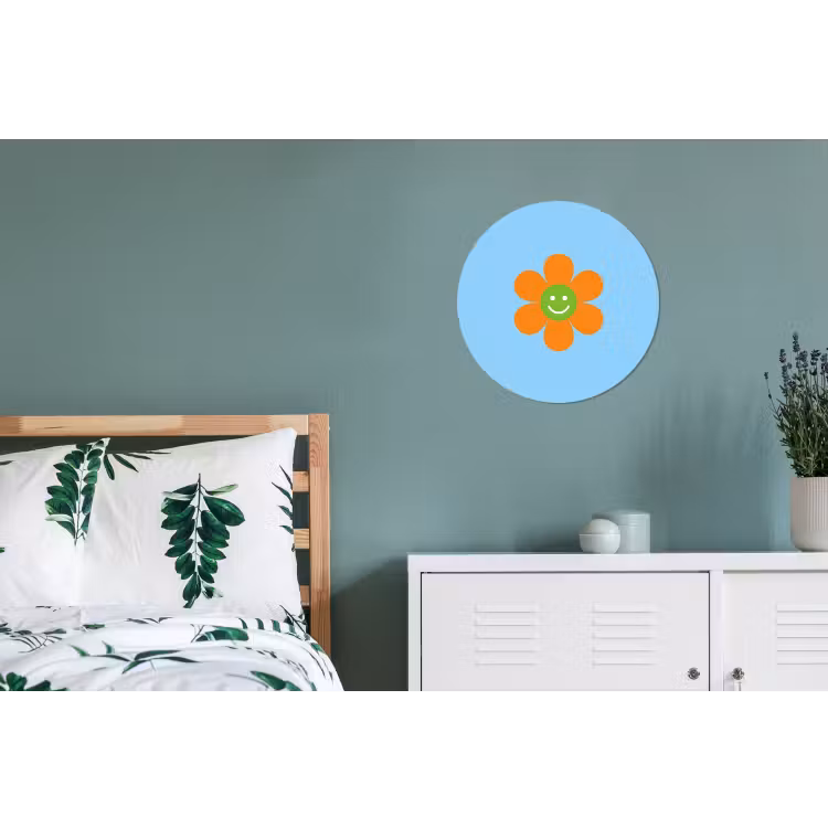 Bloem - Smiley - Kleurrijk Wandcirkel aluminium klein -slaapkamer