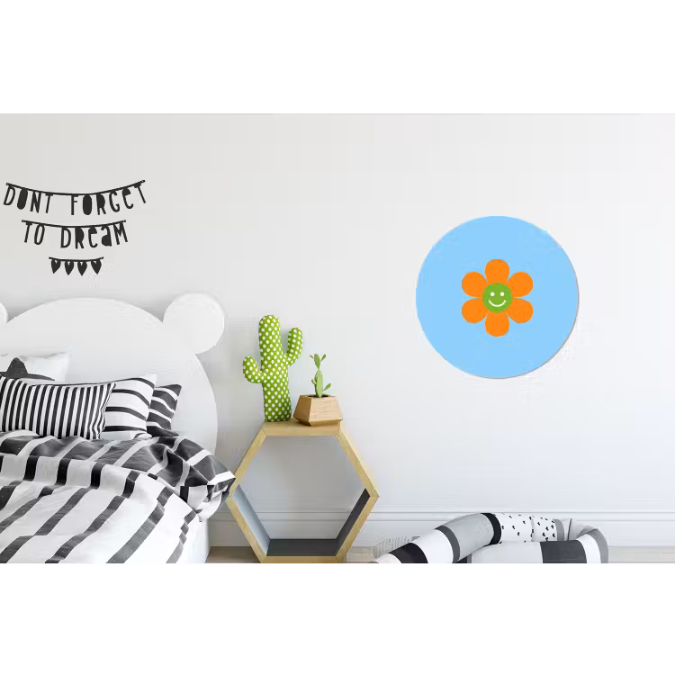 Bloem - Smiley - Kleurrijk Wandcirkel aluminium klein -kinderkamer