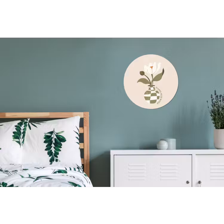 Bloem - Wit - Vaas - Quote Wandcirkel aluminium klein -slaapkamer