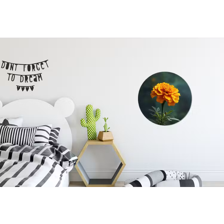 Bloemblaadjes - Afrikaan - Oranje - Wazig Wandcirkel aluminium klein -kinderkamer