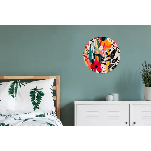 Bloemen - Bladeren - Abstract - Kleurrijk Wandcirkel aluminium klein -slaapkamer