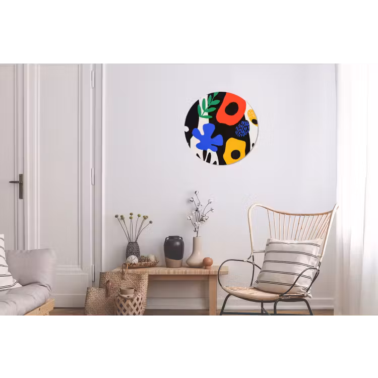 Bloemen - Bladeren - Abstract - Zwart Wandcirkel aluminium klein -woonkamer