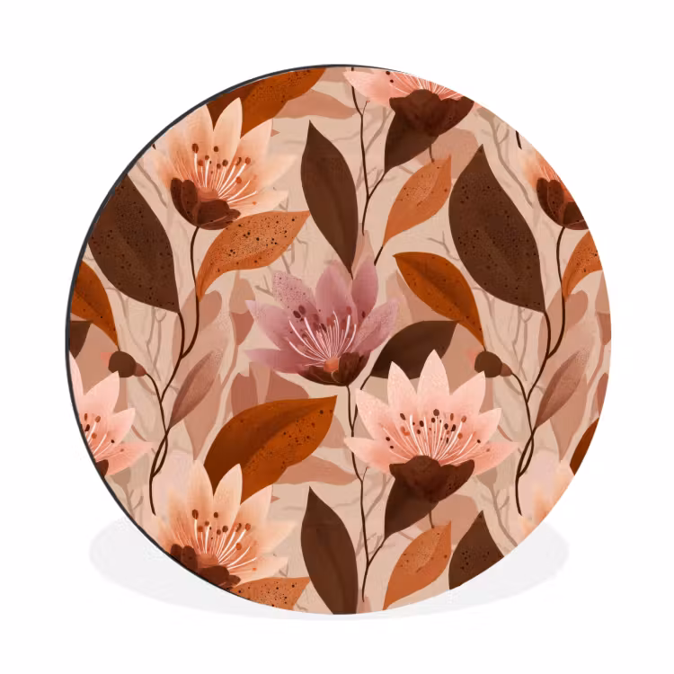 Bloemen - Bladeren - Bruin Wandcirkel aluminium klein 190 -3d
