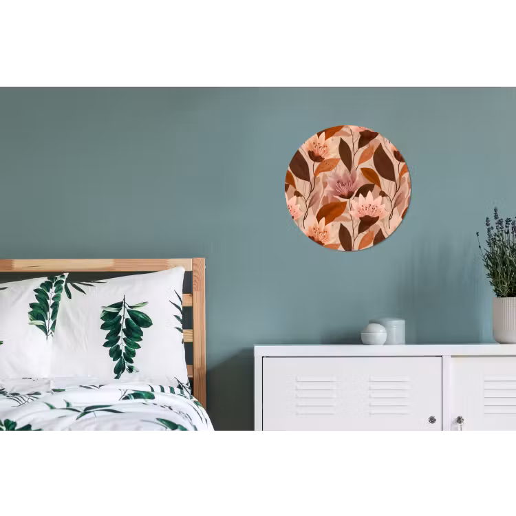 Bloemen - Bladeren - Bruin Wandcirkel aluminium klein 190 -slaapkamer