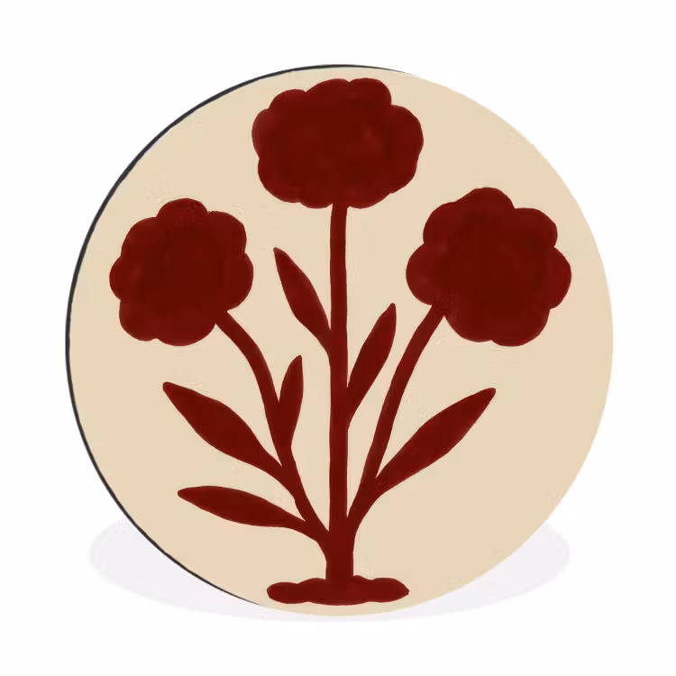 Bloemen - Bladeren - Rood - Minimalistisch Wandcirkel aluminium klein -3d