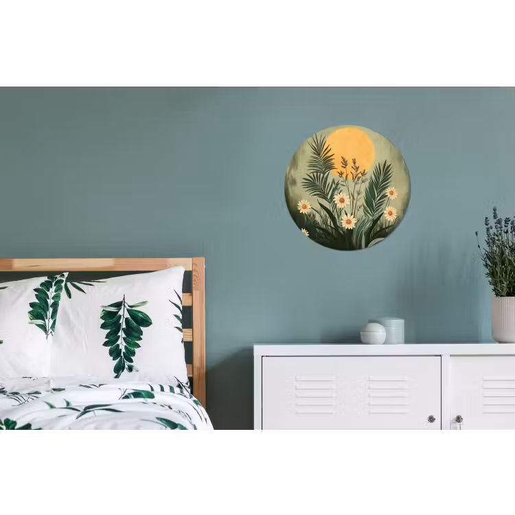 Bloemen - Bladeren - Zon - Groen Wandcirkel aluminium klein -slaapkamer