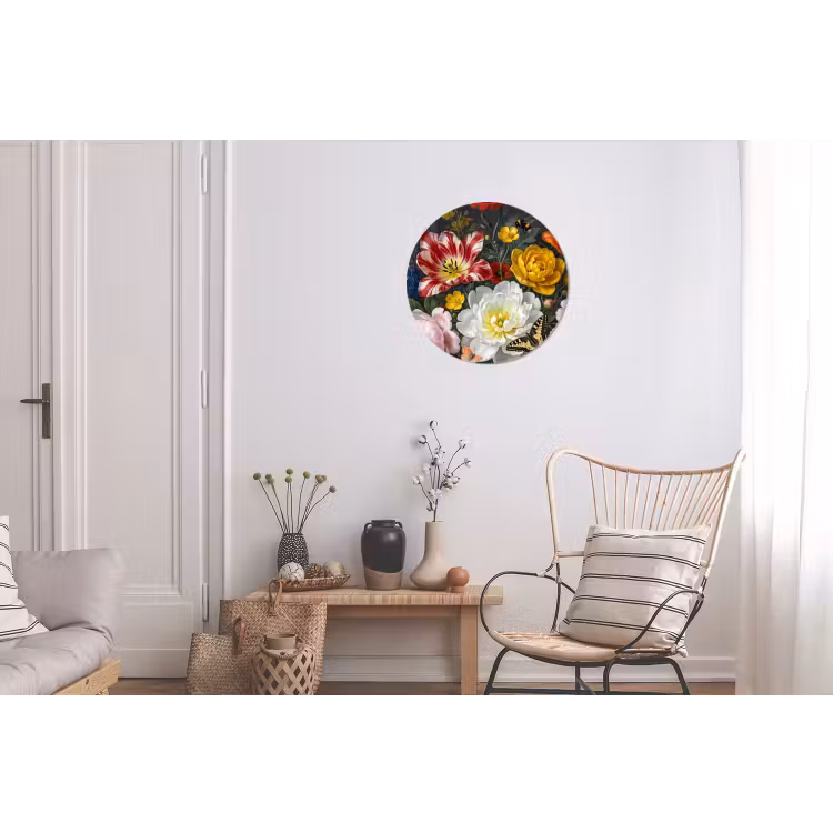 Bloemen - Boeket - Klassiek - Kleurrijk - Natuur Wandcirkel aluminium klein -woonkamer