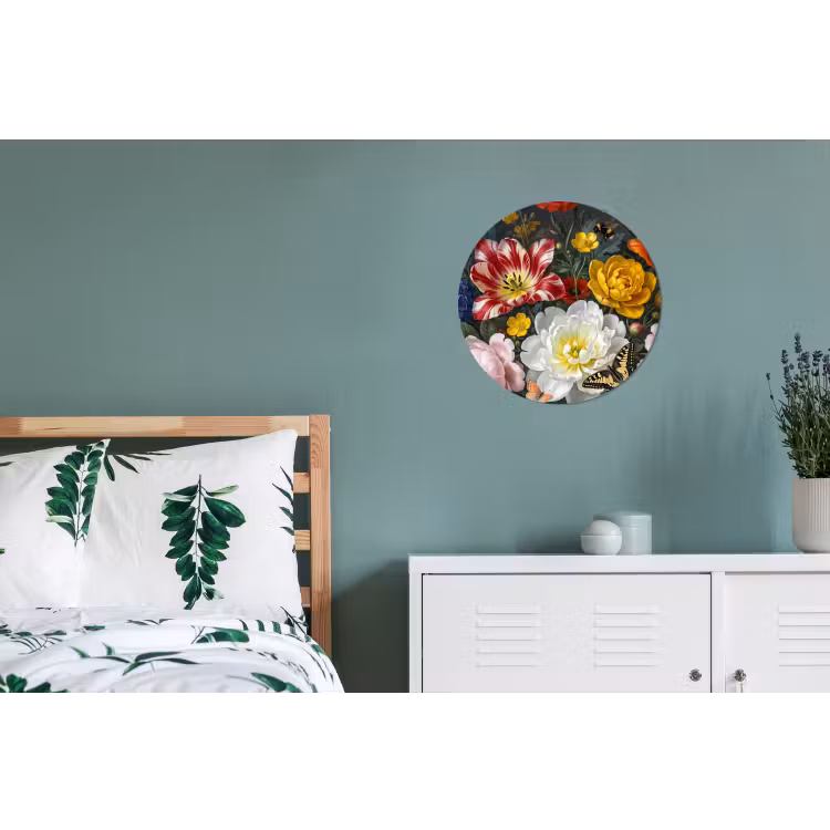 Bloemen - Boeket - Klassiek - Kleurrijk - Natuur Wandcirkel aluminium klein -slaapkamer
