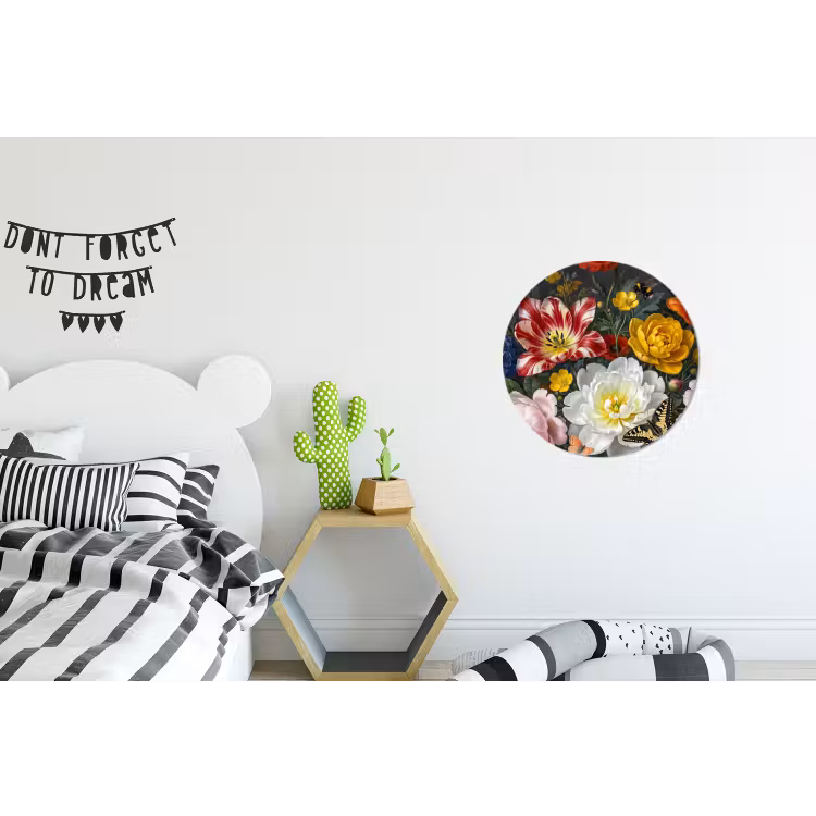 Bloemen - Boeket - Klassiek - Kleurrijk - Natuur Wandcirkel aluminium klein -kinderkamer