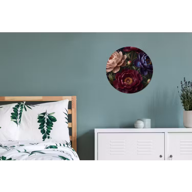 Bloemen - Boeket - Natuur - Modern - Donker Wandcirkel aluminium klein -slaapkamer