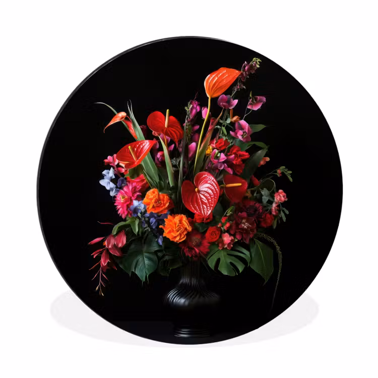Bloemen - Boeket - Sierlijk Wandcirkel aluminium klein -3d