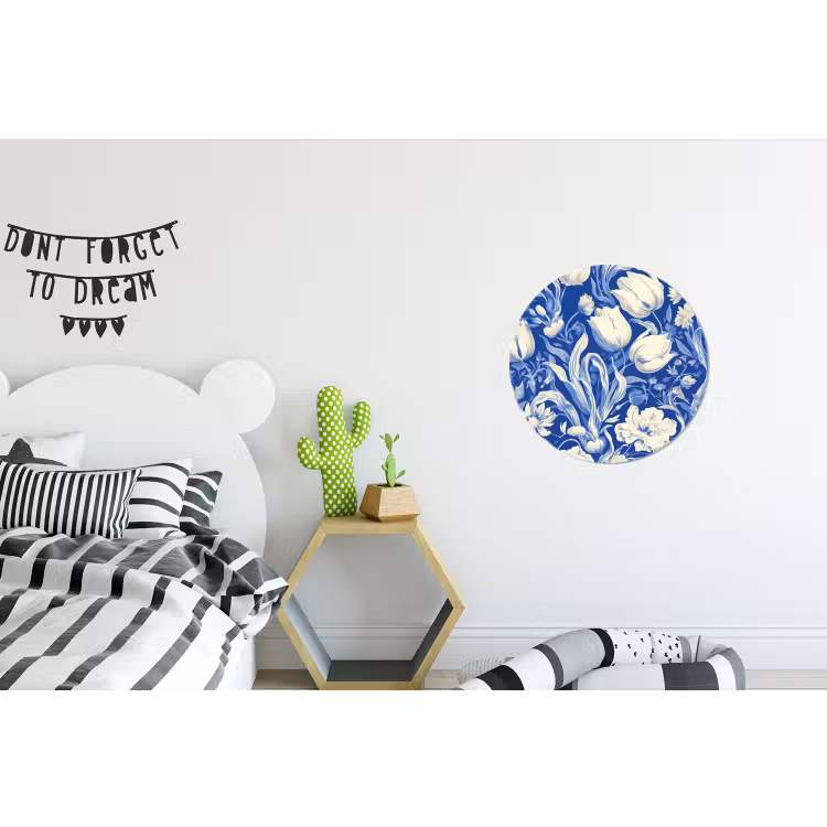 Bloemen - Delfts Blauw - Patroon - Tulp Wandcirkel aluminium klein -kinderkamer