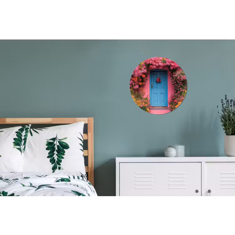 Bloemen - Deur - Roze Wandcirkel aluminium klein -slaapkamer