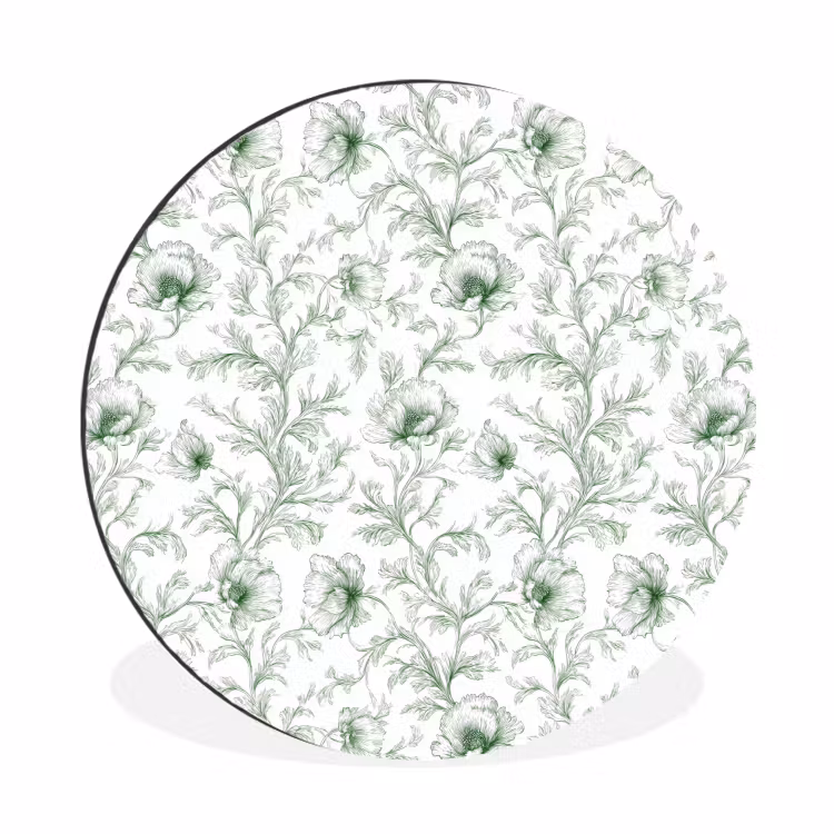 Bloemen - Getekend - Groen Wandcirkel aluminium klein 190 -3d