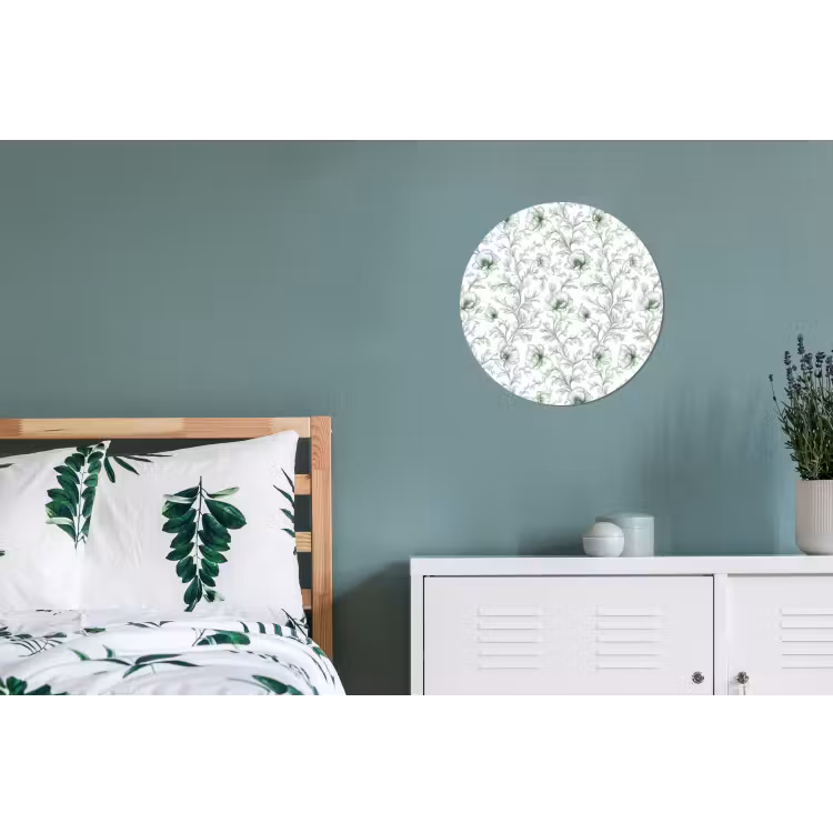 Bloemen - Getekend - Groen Wandcirkel aluminium klein 190 -slaapkamer