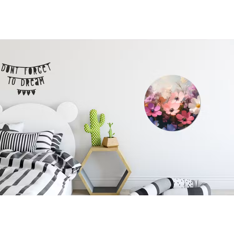 Bloemen - Kleurrijk - Bloei Wandcirkel aluminium klein -kinderkamer