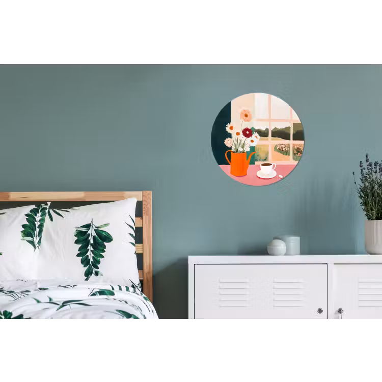 Bloemen - Koffie - Raam Wandcirkel aluminium klein -slaapkamer