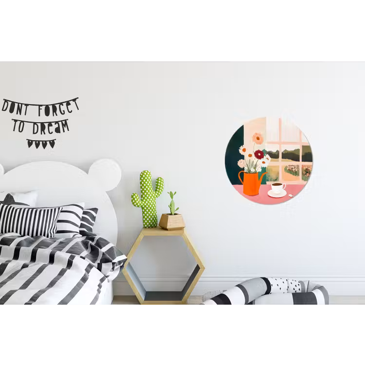 Bloemen - Koffie - Raam Wandcirkel aluminium klein -kinderkamer