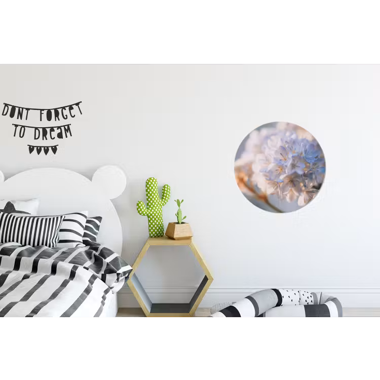 Bloemen - Lichtblauw - Wazig - Trosje Wandcirkel aluminium klein -kinderkamer