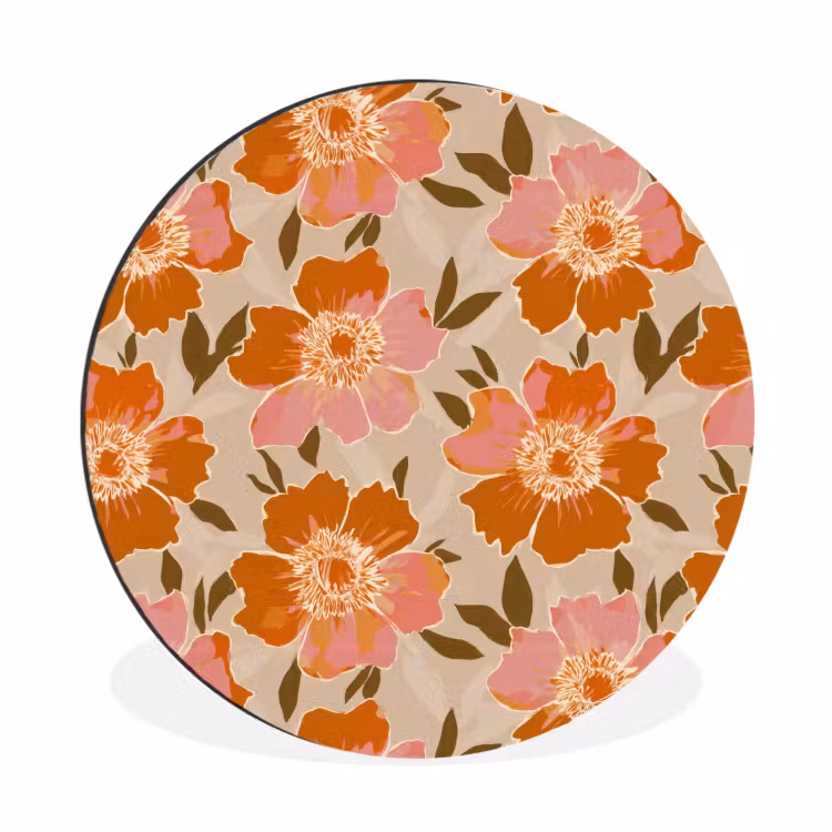 Bloemen - Motief - Retro Wandcirkel aluminium klein 190 -3d