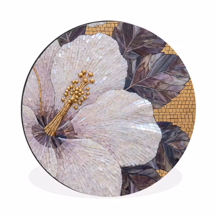 Bloemen - Mozaïek - Kunst - Modern - Goud Wandcirkel aluminium klein -3d